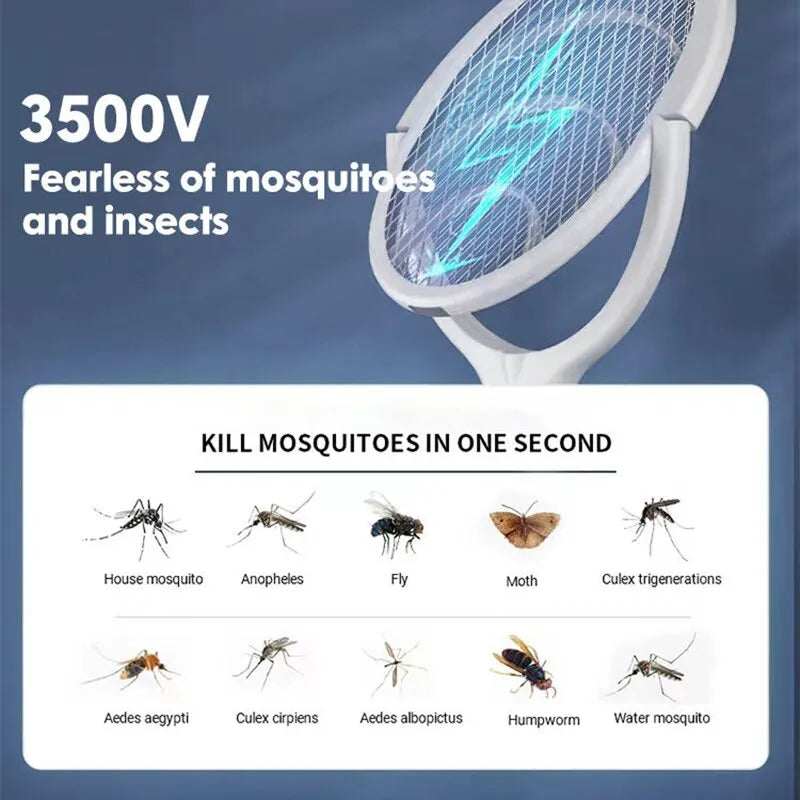 ZapMaster 5-in-1: Fast-Charging Electric Mosquito Swatter with Adjustable LED and Bug Killer