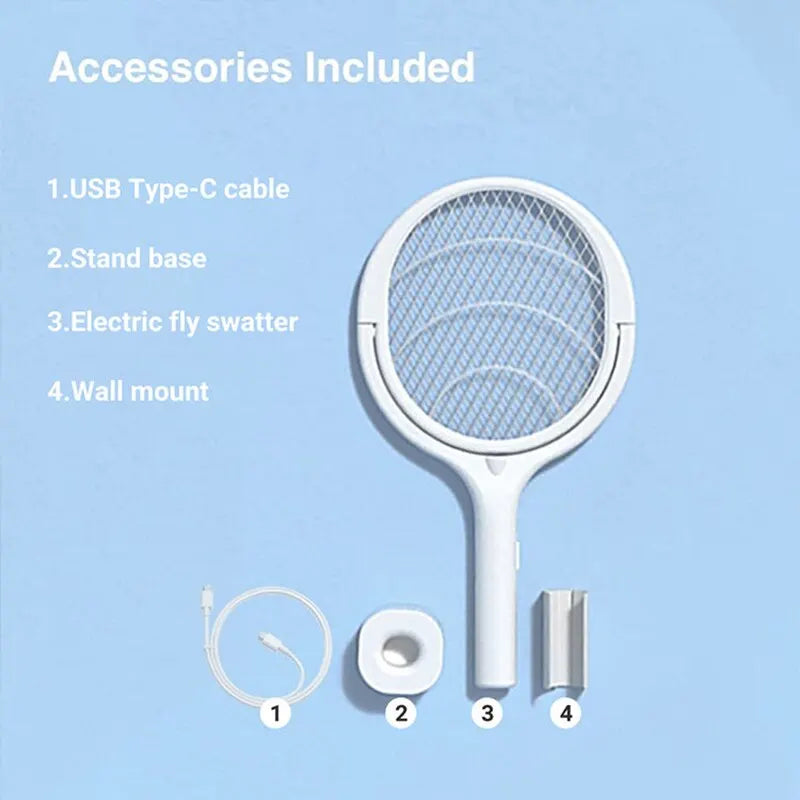 ZapMaster 5-in-1: Fast-Charging Electric Mosquito Swatter with Adjustable LED and Bug Killer